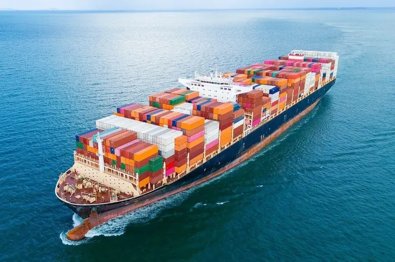 Container ship stacked with containers